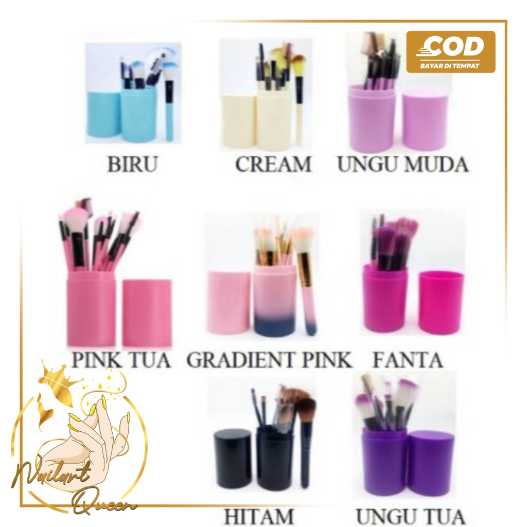 Set Brush 12 pcs+ Tabung Penyimpanan + Make Up + Kuas Tabung