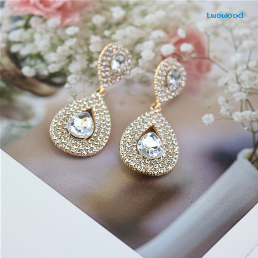 Twowood Diamond-Terukir Cakar Rantai drop-shaped earrings Wanita Anting Serbaguna Eropa Dan Amerika Berlebihan stud earrings