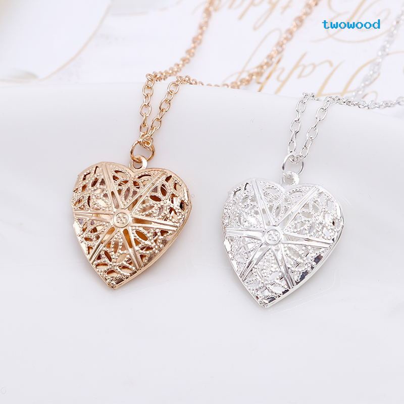 Twowood Love Necklace Dapat Dibuka Kalung Berongga Wanita Peach Berbentuk Hati Foto Kotak Kalung