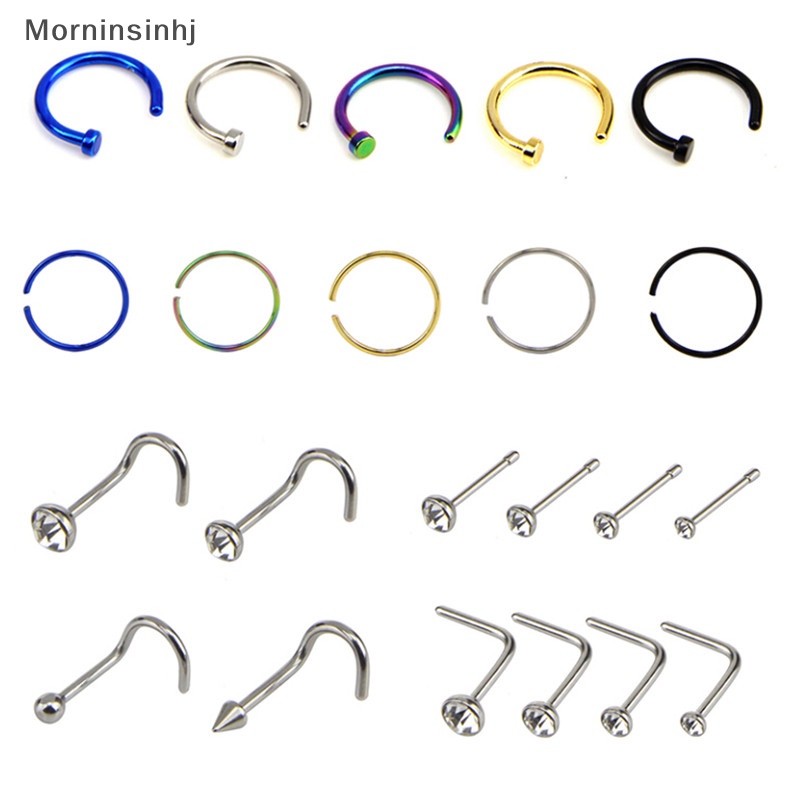 Mornin 22PCS /Set Stainless Steel Segmen Berengsel Hidung Hoop Ring Tulang Studs Body id