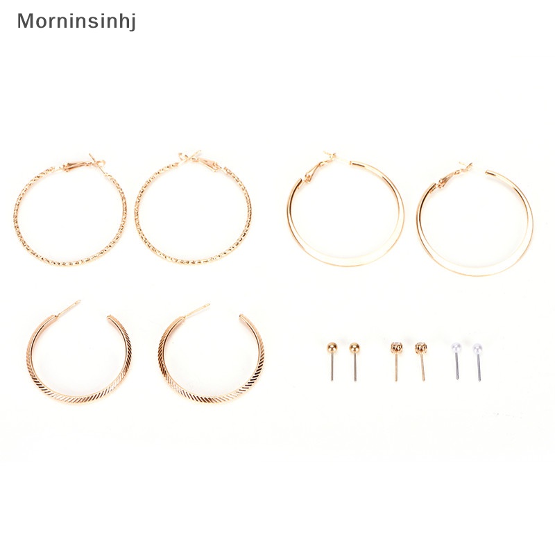 Mornin Elegan 6pasang Anting Set Berlian Imitasi Stud Bola Hoop Earrings Set Perhiasan Hot id