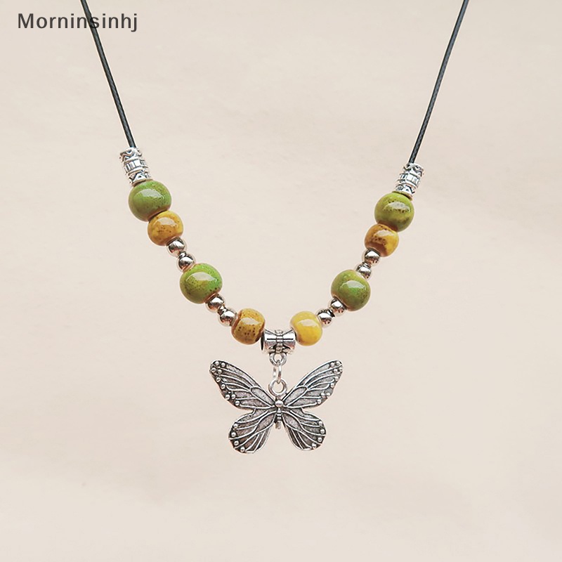 Mornin Bohemian Vintage Butterfly Kalung Manik-Manik Keramik Liontin Dapat Disesuaikan Barang Curah id