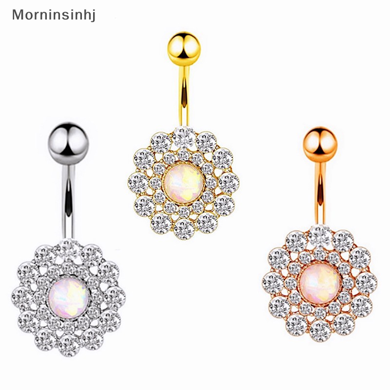 Mornin Emas Warna Perak Stainless Steel Fashion Belly Button Rings Bunga Zirkon Kristal Pusar Rings Untuk Wanita Perhiasan Tubuh id