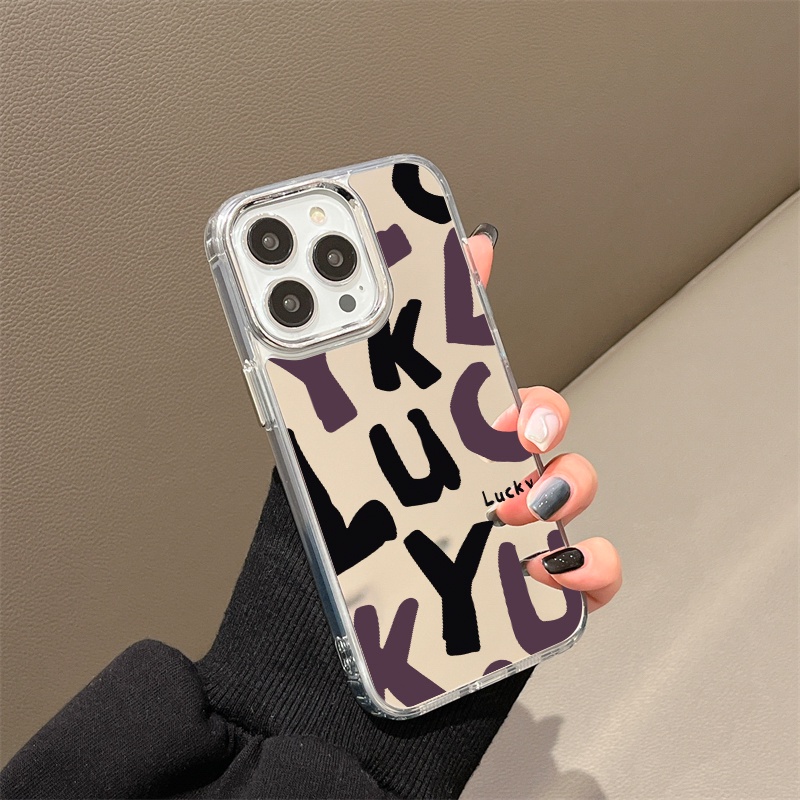 IPHONE Kata Keberuntungan Cermin Casing Ponsel Kompatibel Untuk Iphone11 12 13 14 12Pro 13Pro 14Pro Pro Max XR X XS Max Electroplating Tombol Perlindungan Mirror Cover