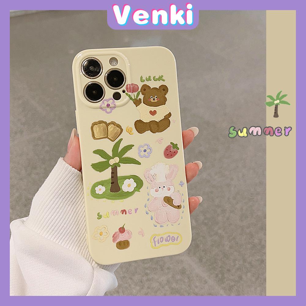 VENKI - Untuk iPhone 11 iPhone Case Cream Glossy Film TPU Soft Shockproof Phase Cover Protection Cute Bear Coco Kompatibel dengan iPhone 14 13 Pro max 12 Pro Max xr xs max 7 8Plus