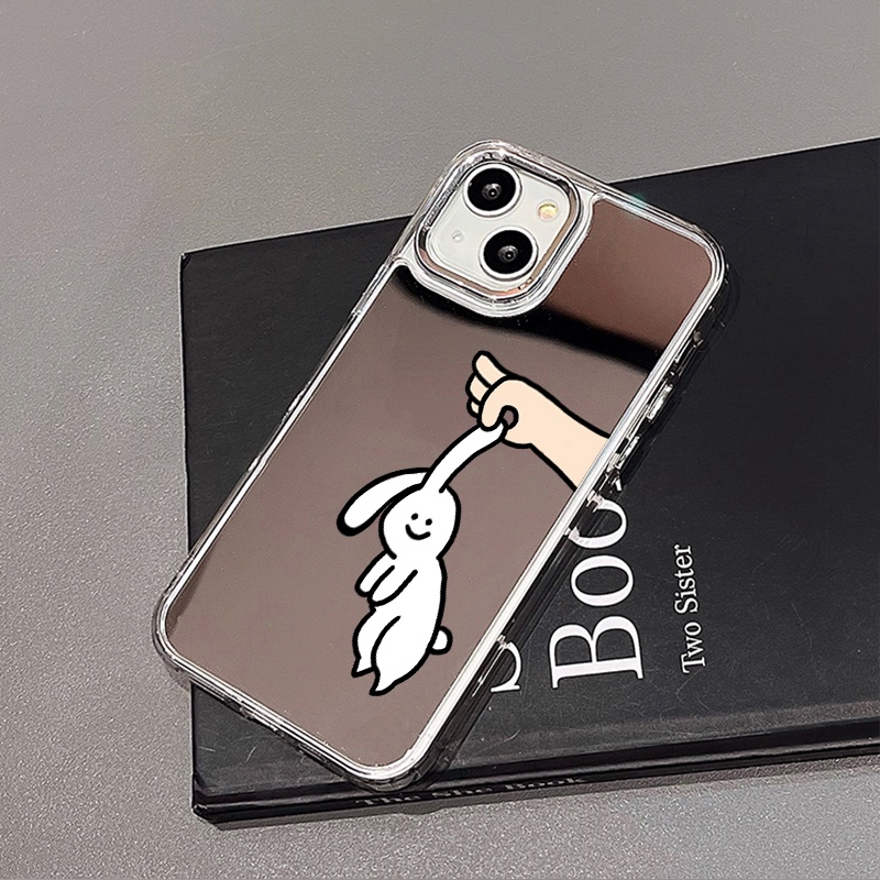 IPHONE Casing Ponsel Cermin Kelinci Telinga Panjang Kompatibel Untuk Iphone11 12 13 14 12Pro 13Pro 14Pro Pro Max XR X XS Max Electroplating Tombol Perlindungan Mirror Cover