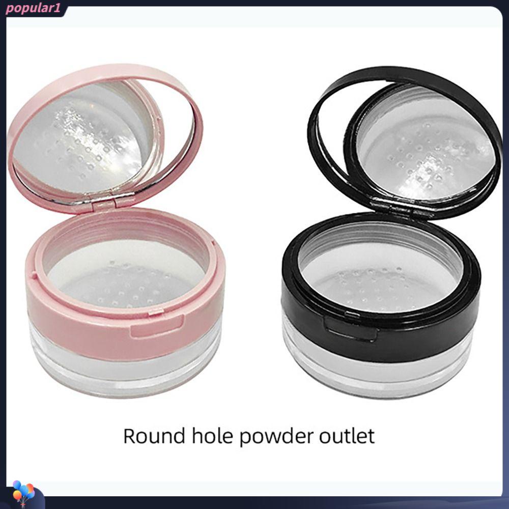 POPULAR Popular Loose Powder Box Touch Up Alat Makeup Case Kosong Compact Container Mirror Dengan Puff Wadah Bedak