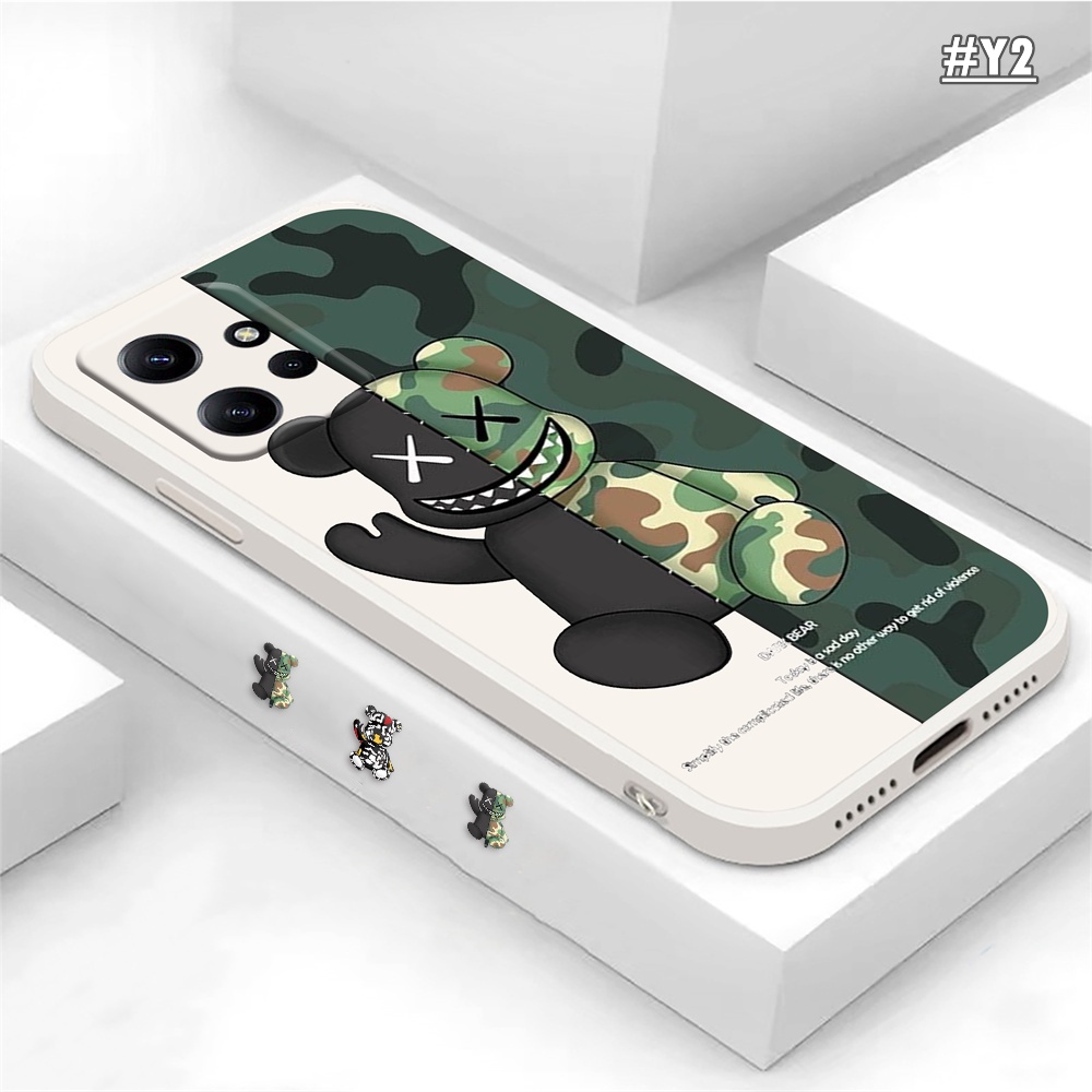 Oppo A17 A17K A77S A16 A57 A15 A16K A54 A53 A12 A5S A7 A3S A31 A52 A92 A94 A37 F9 A1K Reno 8T Reno7 6 5F 4F Fashion Tide Band Kamuflase Beruang Soft Silicone Case Cover RIXUAN