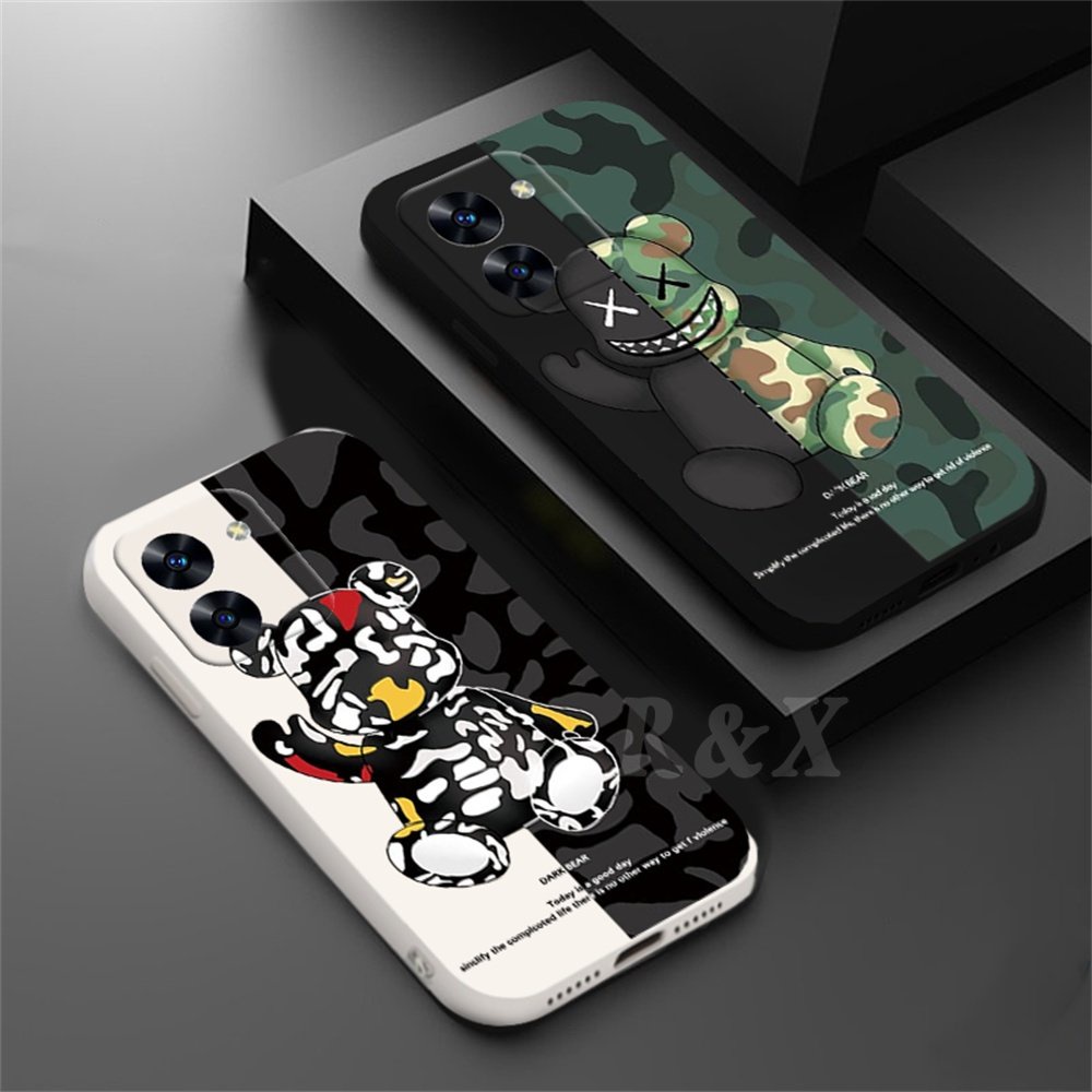 Oppo A17 A17K A77S A16 A57 A15 A16K A54 A53 A12 A5S A7 A3S A31 A52 A92 A94 A37 F9 A1K Reno 8T Reno7 6 5F 4F Fashion Tide Band Kamuflase Beruang Soft Silicone Case Cover RIXUAN