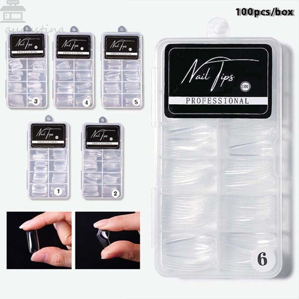 AUGUSTINA Agustinina Patch Kuku Palsu Lepas Pasang 100pcs /box Alat Manikur Nail Art Dekorasi Kuku Buatan Full Cover Transparan Fake Nail Tips