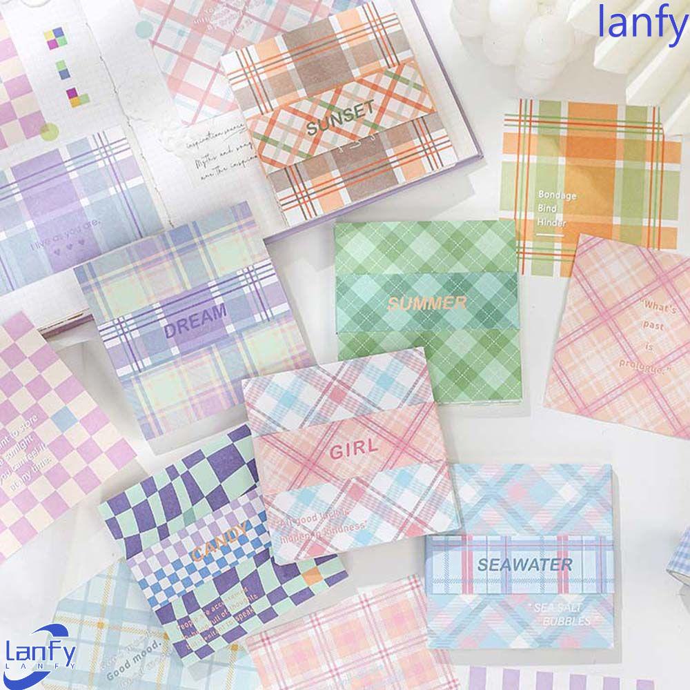 LANFY Memo Pads Colorful 50lembar Alas Tulisan Checkerboard Diary Stationery Flakes Collage Card Planner Kertas