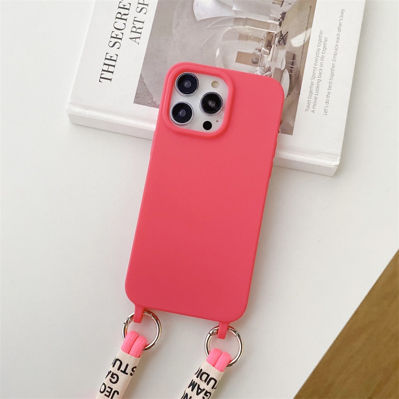 IPHONE Menebal Silikon Anti Rontok Lanyard Cover Cocok Untuk Iphone14 13 12 11 Pro X XS Max XR 78 14 Plus Matte Casing Pelindung Tali Diagonal Soft Case