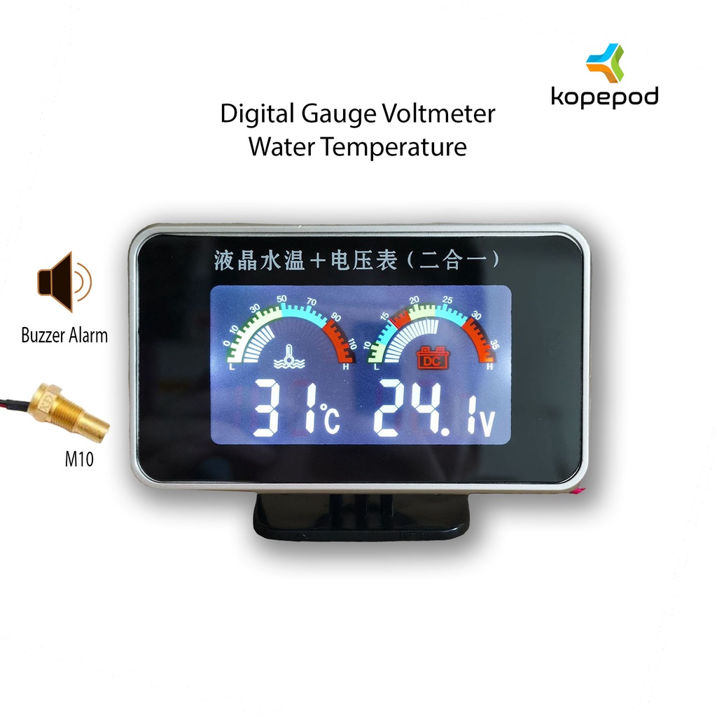 2in1 LCD Digital Pengukur Temperatur Air Voltmeter Tekanan Air untuk Mobil 12-24V Water Temp Temperature M10