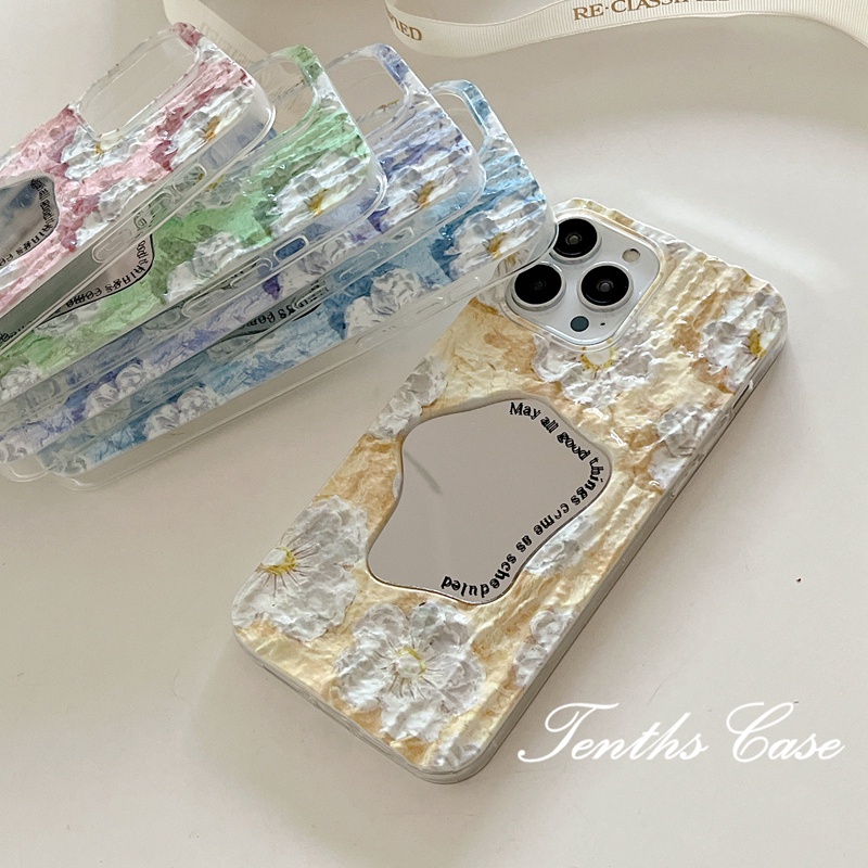 Kompatibel Untuk IPhone14 13 12 11 Pro Max8 7 6 6s Plus X Xr Xs Max SE 2020cermin Dan Lukisan Minyak Bunga Silicon Phone Case