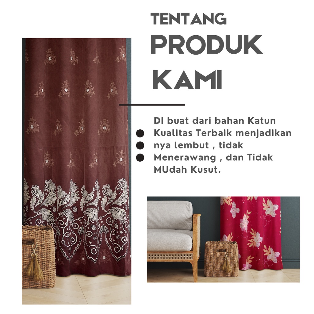 Gorden Jendela Gorden Pintu elegan size L120cm X T225cm Smokring Katun Free Tali&amp;hook gordeng hordeng kordeng