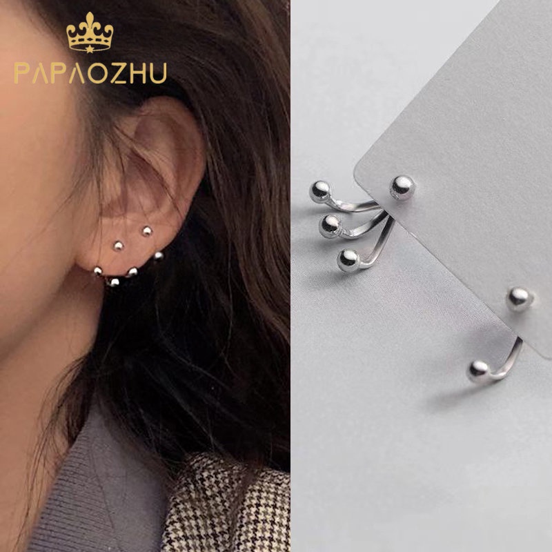 Papaozhu Chic Geometris s925 Manik-Manik Perak Stud Anting-Anting Untuk Wanita Gadis Fashion Cakar Kait Anting-Anting Bergaya Telinga Perhiasan Hadiah