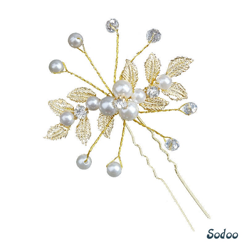 Jepit Rambut Berbentuk U Jepit Rambut Mutiara Daun Emas Jepit Rambut Pengantin Aksesoris Rambut Pern