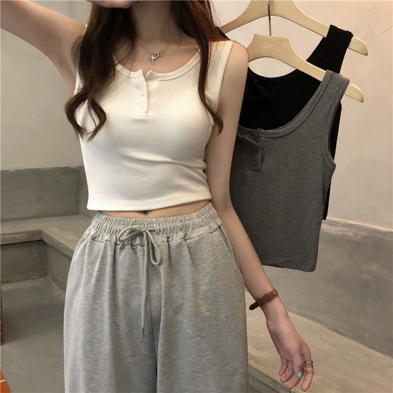 SS Tank Top Crop Wanita Motif Salur 6836 Korean Square Knit Atasan Wanita Pakaian Wanita Sleeveless Knit Top Inner Korea Style Fashion Wanita