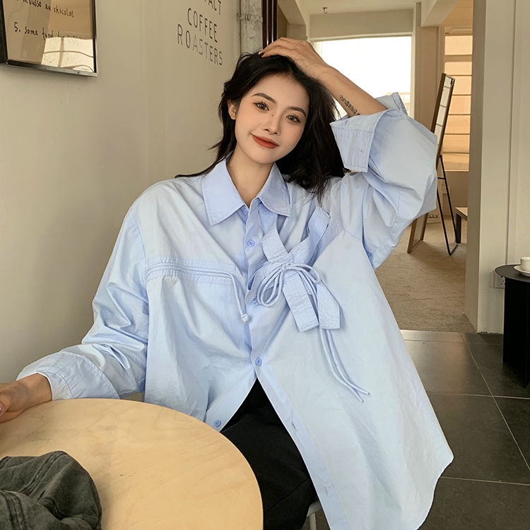 Kemeja Wanita Import Lengan Panjang Oversize Casual Korean Blouse