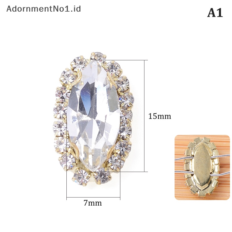 [AdornmentNo1] 7x15mm kaca jahit pada berlian imitasi dengan batu kristal Flatback bawah emas untuk aksesoris pakaian DIY