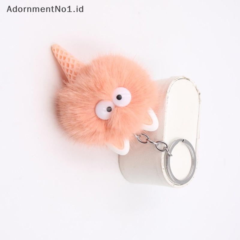 [AdornmentNo1] 6cm Pompom gantungan kunci kelinci Faux Fur Poms Balls Keychain Fluffy Pompom Key Rings Pompom untuk gantungan kunci aksesoris tas