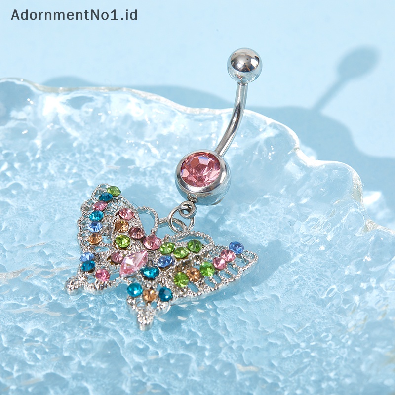 [AdornmentNo1] Colorful Butterfly Belly Navel Ring Stud cincin kancing perut Alloy liontin Belly Bar untuk wanita seksi perhiasan tubuh pusar