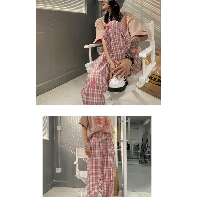 Celana Panjang Kotak Wanita Highwaist Korean Casual Pants