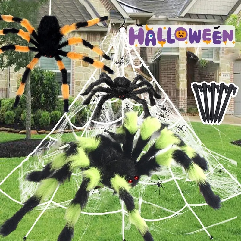 30cm /75cm /125cm Oversized Black Plush Spider/Alat Peraga Dekorasi Jaring Laba-Laba Raksasa Luar Ruangan/ Halloween Colorful Spider Horror Party Decoration/ Mainan Prank Anak Kreatif/