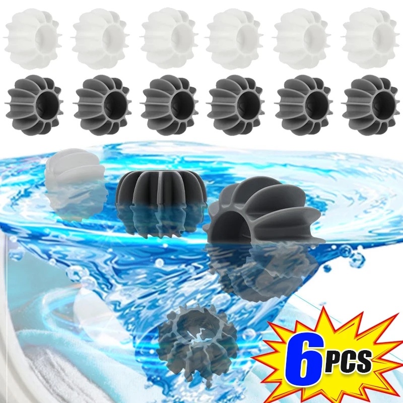 6pcs Bola Pengering Silikon/Bola Mesin Cuci Anti Angin/Eco Laundry Ball Reusable Dryer Balls/ Bola Laundry Ajaib Untuk Aksesoris Mesin Cuci