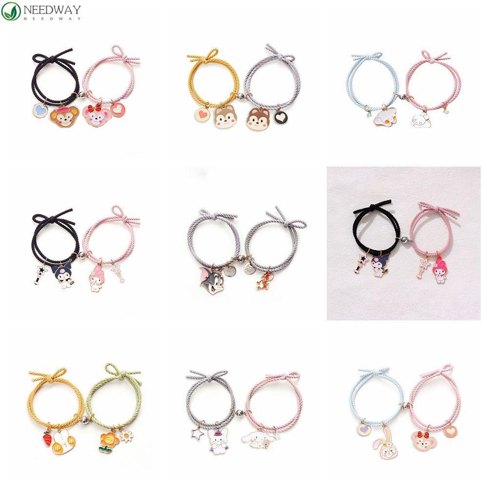 Needway  2pcs/set Korean Style Hair Rope Trendy Valentine's Day Gift Couple Bracelet Cat Bear Flower Creative Magnet Rabbit Dog Best Friends Wristband