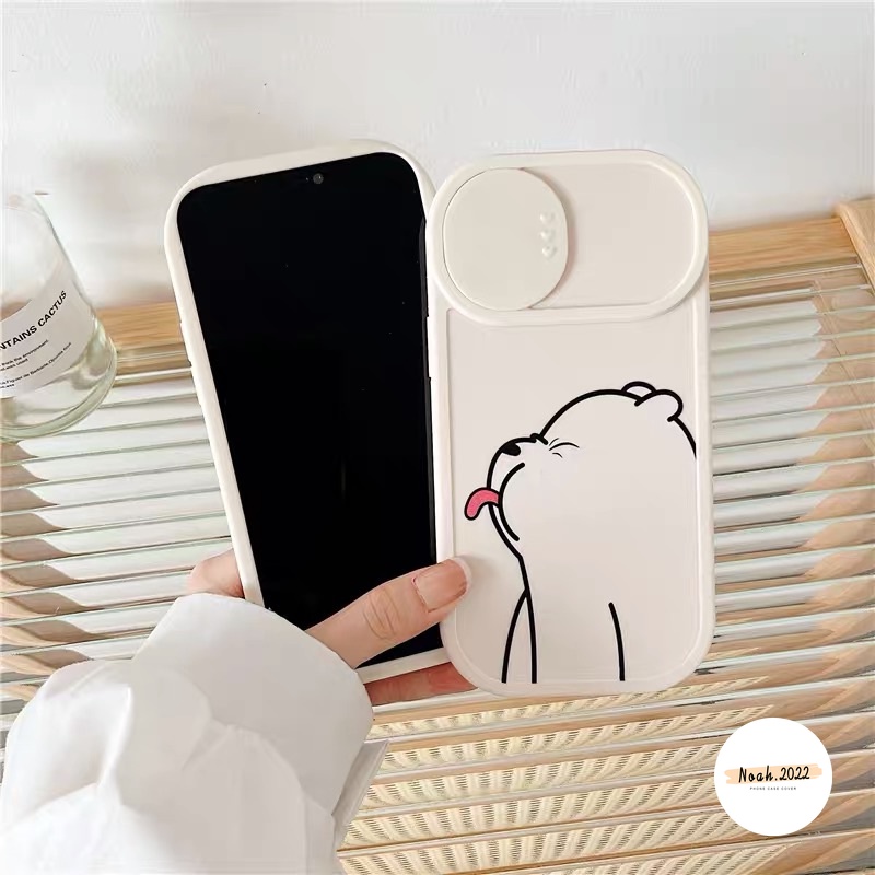 Couple Lucky Boy Happy Girl Funny Bear Soft Case Compatible for IPhone 11 12 13 Pro Max 7Plus 8Plus XR X XS Max Cartoon Dinosaur Push Pull Window Camera Lens Protector Cover