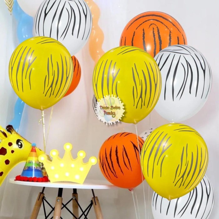 Balon Latex Animal / Balon Latex Hewan Motif Loreng 12inch Ecer