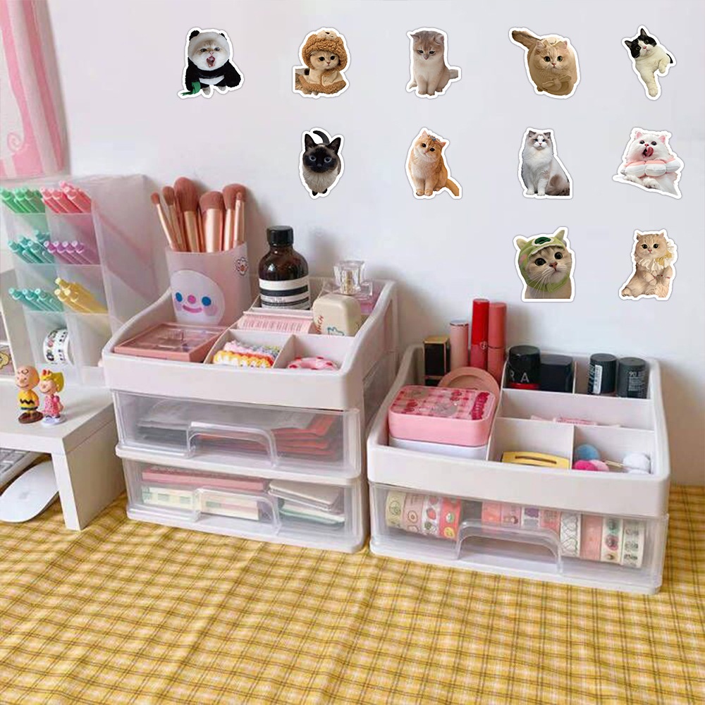 60pc Stiker Anjing Kucing Lucu Kucing Realistis Ins Gaya Korea Casing Ponsel Tablet Sticker