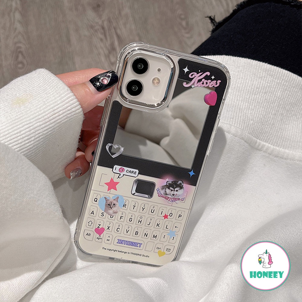 IPHONE Desain Ponsel Cermin Makeup Dengan Case Keyboard Untuk Iphone14Kompatibel Untuk Iphone11 12 13 14 Pro Max Cover Pelindung Fashion