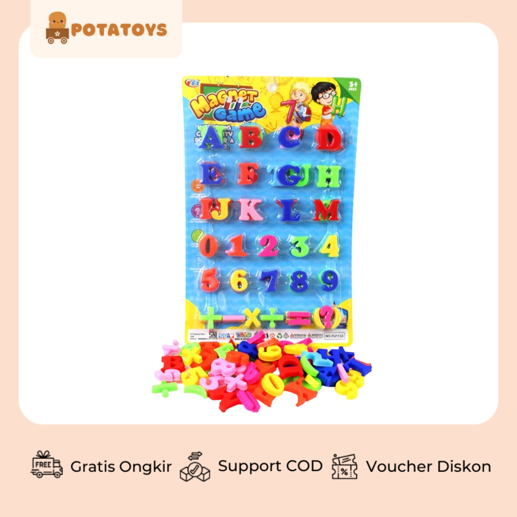 [ Potatoys ] Magnet Game / Magnet Alphabet / Mainan Tempel Kulkas Huruf Angka SNI / Mainan Abjad Dan Number Tempel / Mainan Belajar Baca Dan Hitung / Mainan Matematika Magnet