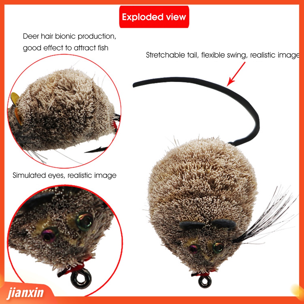 (In Stock) 3D Mata Ekor Panjang Kait Tunggal Umpan Palsu Rambut Hidup Tikus Buatan Memikat Aksesori Memancing