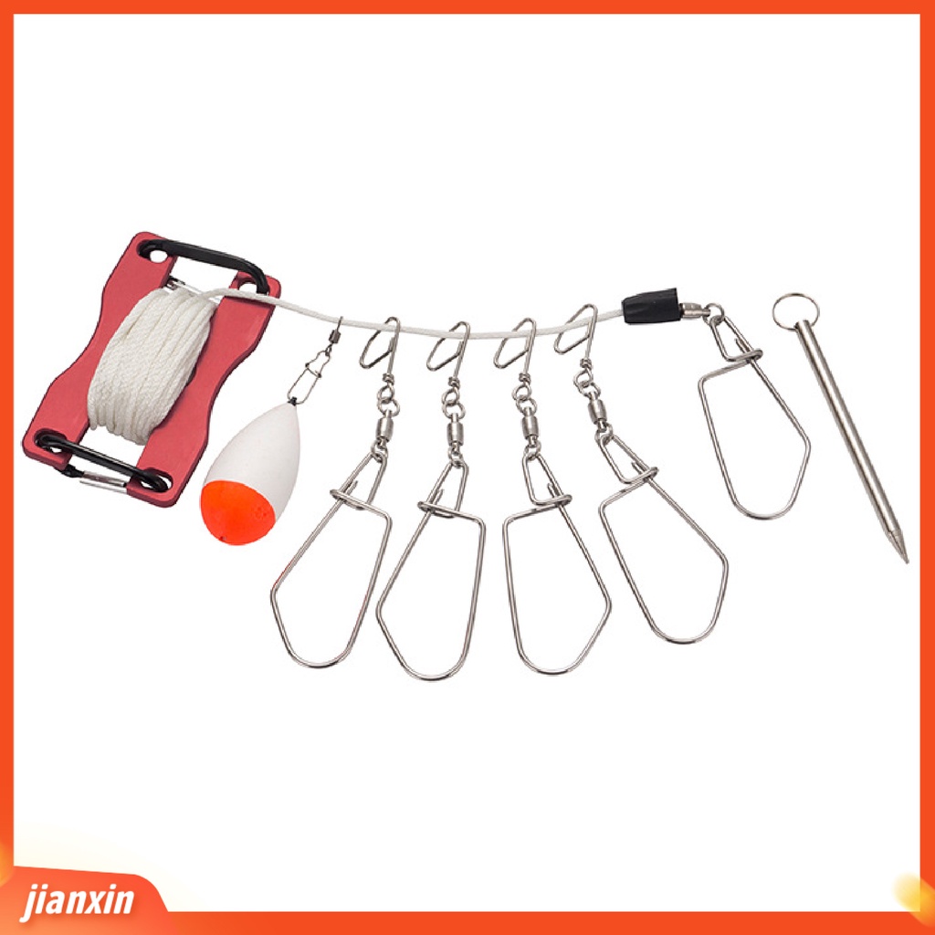 (In Stock) Outdoor Fishing Lure Stringer Stainless Steel Pengunci Gesper Ikan Klip Lock Hook Dengan Tali Pelampung