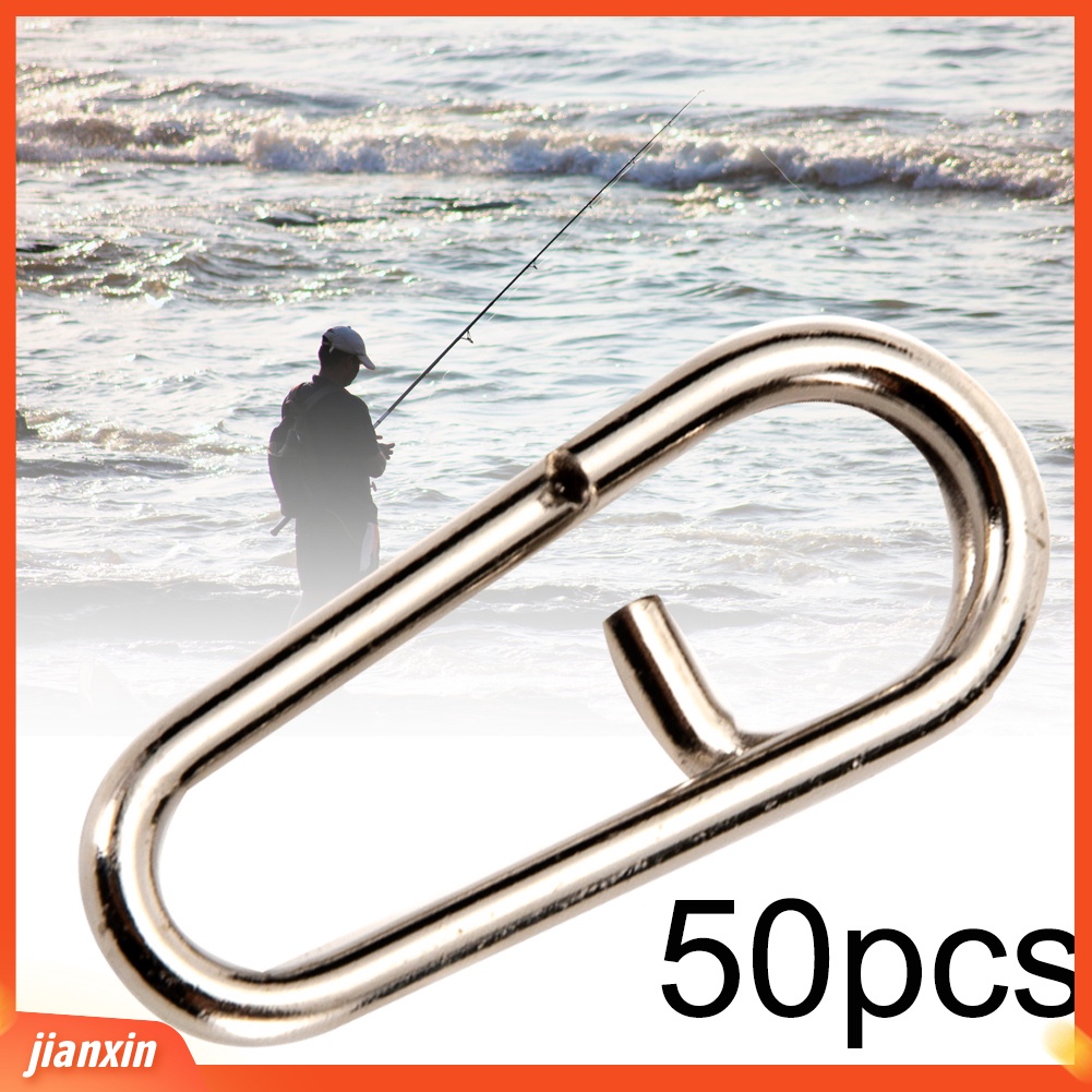 (In Stock) 50Pcs Stainless Steel Oval Fishing Tackle Alat Klip Link Cepat Snap Interlock