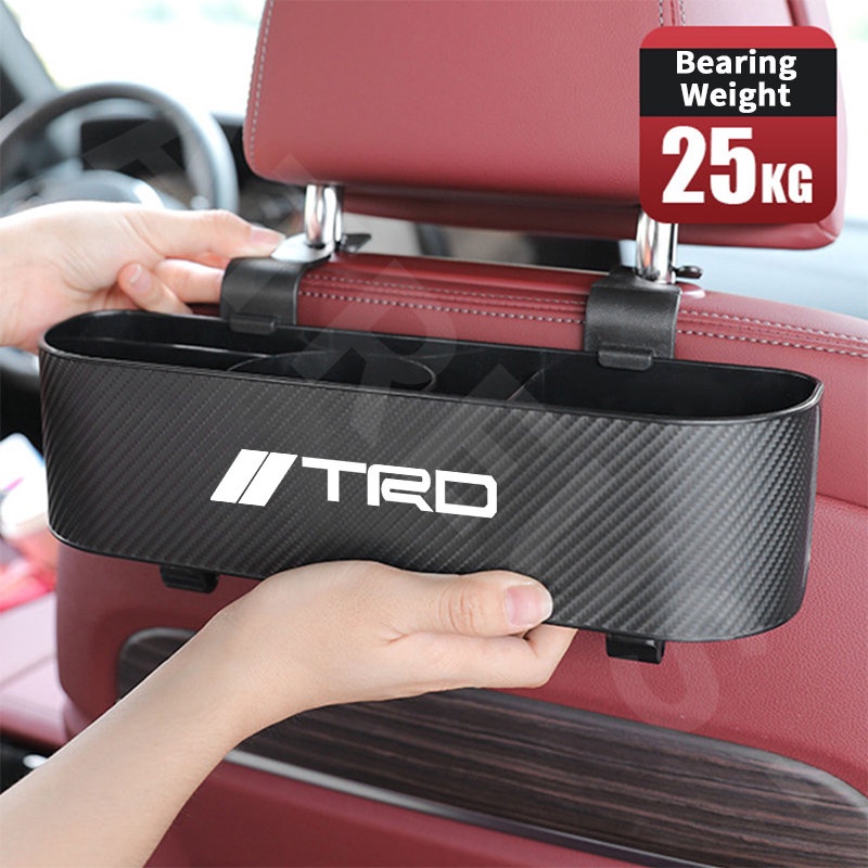 Toyota TRD Car Back Seat Organizer Kursi Belakang Mobil Hook Kotak Penyimpanan Cup Holder Tekstur Serat Karbon Untuk Toyota Agya Raize Calya Avanza Veloz Rush Kijiang Innova Yaris Corolla Cross bZ4X RAV4 Vios Fortuner CHR Camry