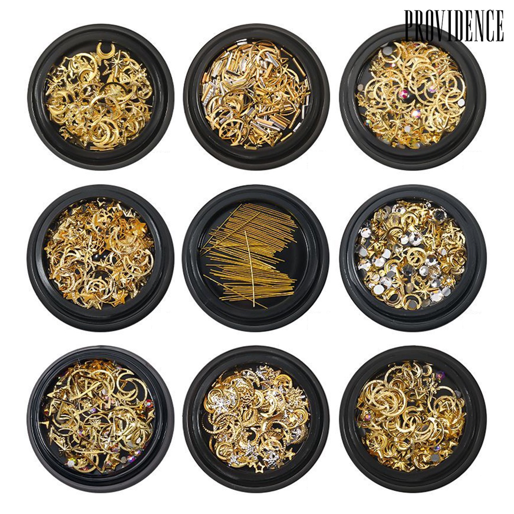 Providence 1kotak DIY Nail Art Dekorasi Hollow-out Alloy Bintang Bulan Segitiga Serpihan 3D Glitter Berlian Imitasi Charms Nail Art Perhiasan Campuran Aksesoris