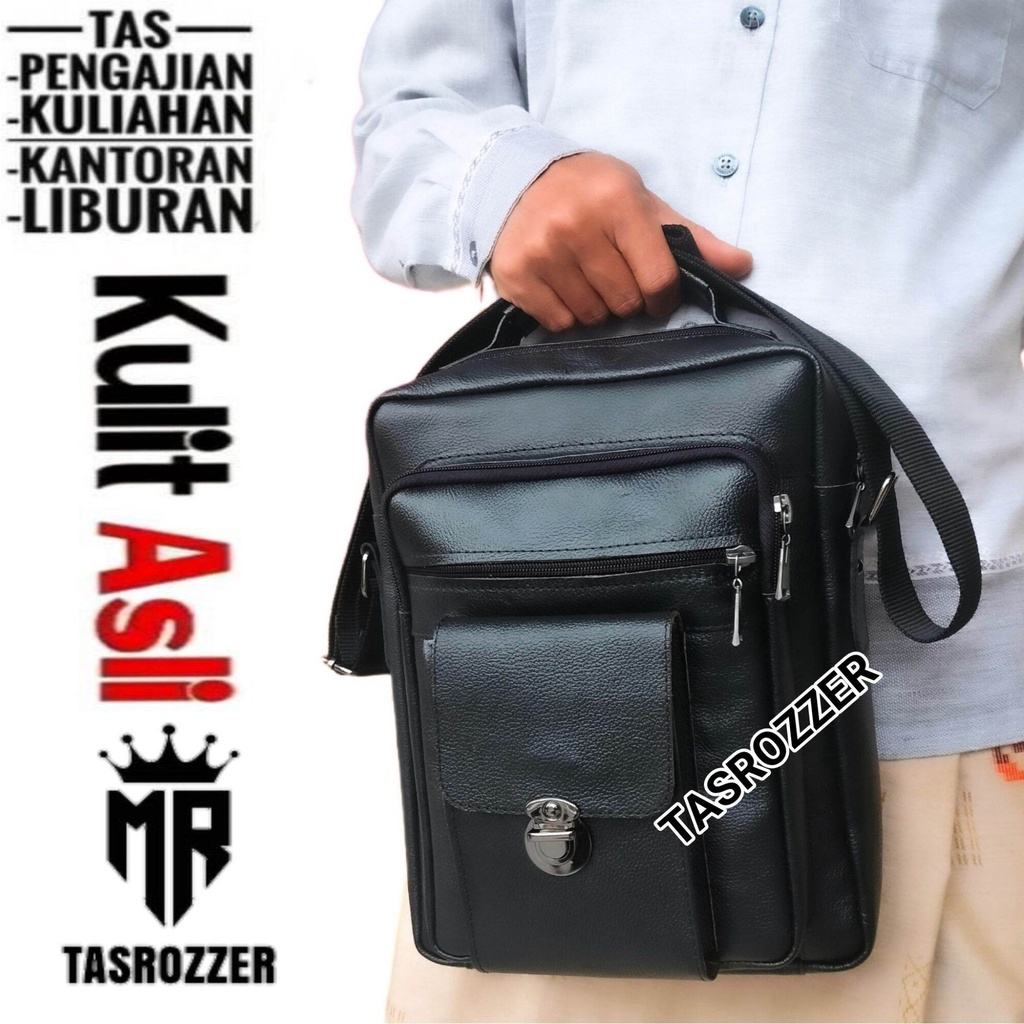 Tas kitab kulit pria tali kulit polos size besar