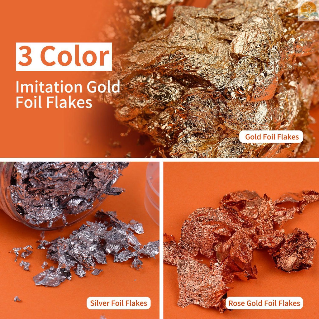 In Stock 5g Per Warna Foil Emas Imitasi Serpihan 3botol Foil Metalik Serpihan Untuk Membuat Perhiasan Resin Kuku Seni Lukisan Kerajinan DIY Dekorasi Rumah Furniture, Gold+Silver+Rose G