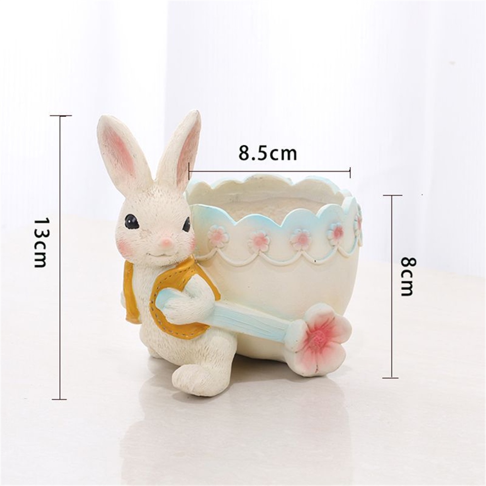 ღ Cute Fun Rabbit Shape Flowerpot Creative Bunny Resin Pot Bunga Pot Wadah Penyimpanan Desktop Dekorasi Desktop Kreatif