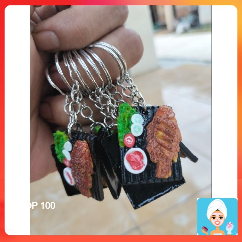 [ML] GANTUNGAN KUNCI MINIATUR IKAN GURAMI BAKAR WADAH KOTAK MAKANAN GANCI LUCU UNIK