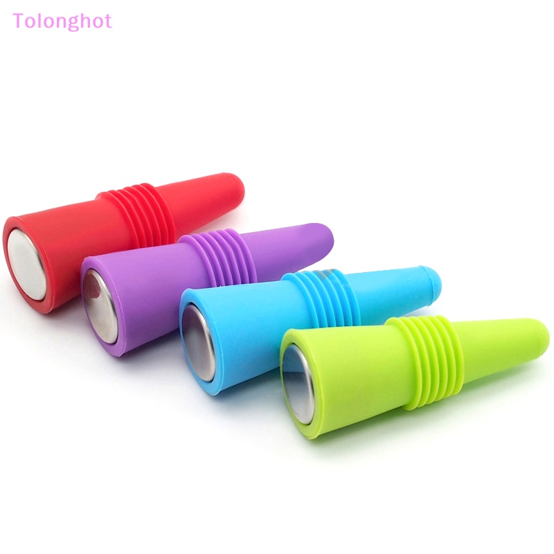 Tolonghot&gt; 4/8Pcs Sumbat Wine Untuk Botol Wine Colorful Silikon Stainless Steel Wine Stopper Wine Outlet Cap Penutup Botol Minuman Sumur