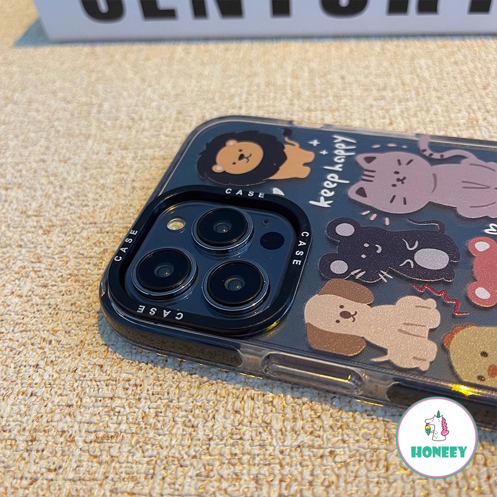 Kartun Lucu Graffiti Animals Phone Case Kompatibel Untuk iPhone 14 Pro 13 11 12 Pro Max Transparan Shockproof Pelindung Cover