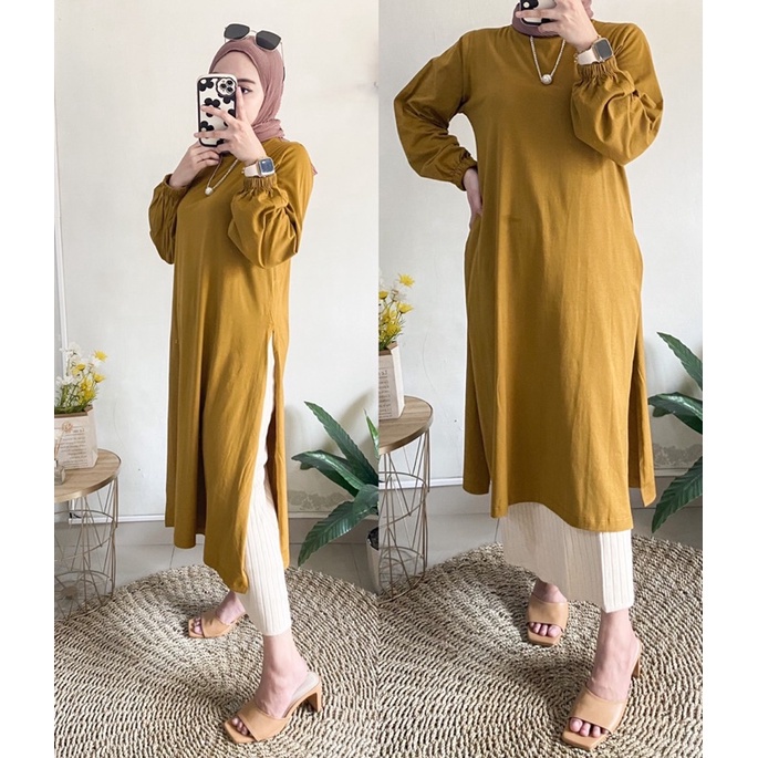 Qalisya Label -Silly Tunik crinkle Polos Wanita Kekinian