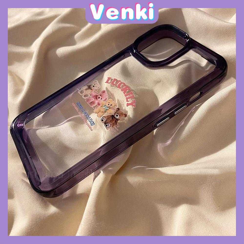 VENKI - Untuk iPhone 11 Case Clear Space Hard Acrylic Case Shockproof Protection Camera Purple Frame Cute Four Bears Kompatibel dengan iPhone 14 13 Pro Max iPhone 12 Pro Max XR 7 8Plus