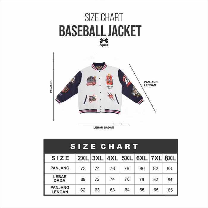 Jaket Varsity Baseball Full Sablon Big Size Jumbo Pria Highest HB3 NEW - PUTIH