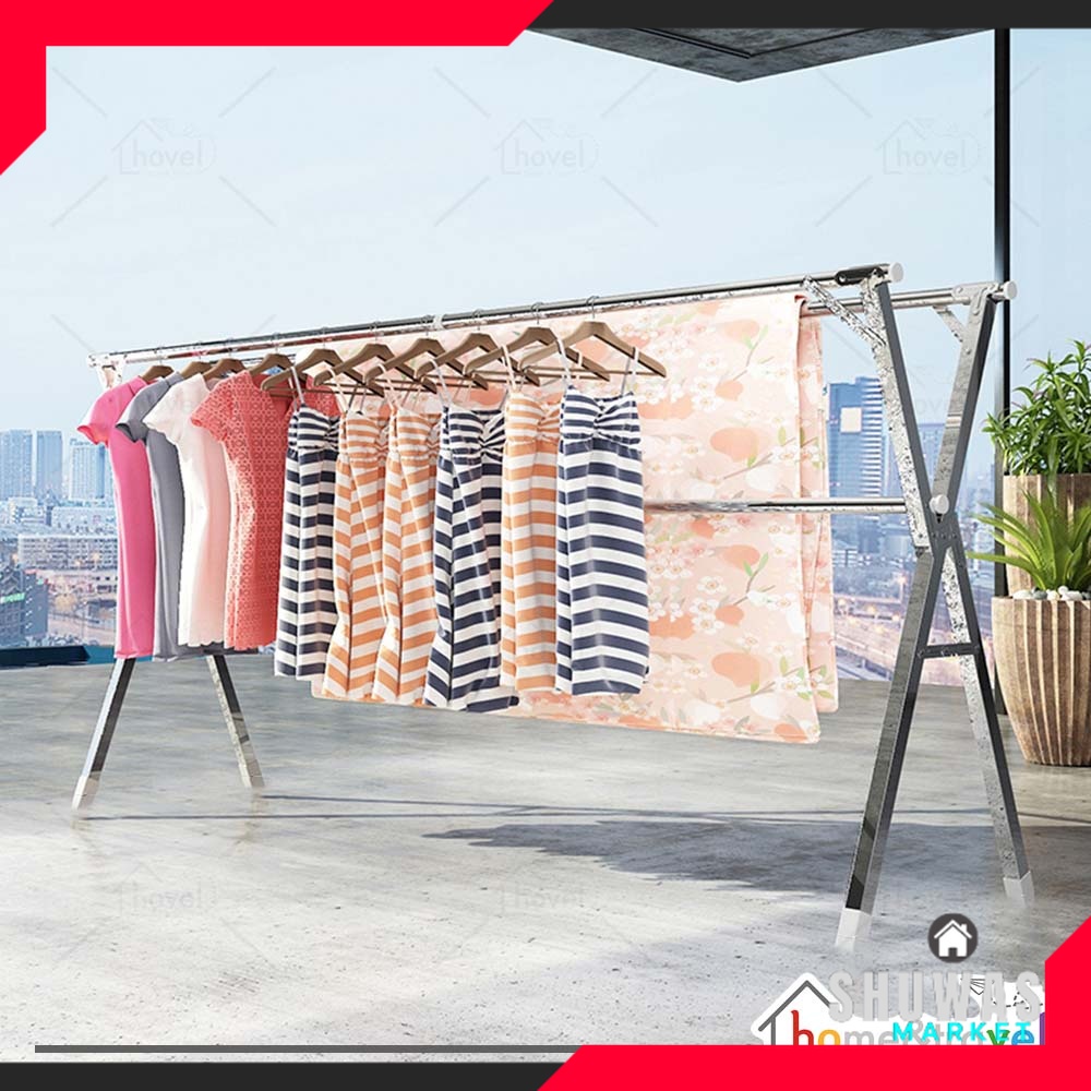 SHUWAS  Rak Jemuran Baju Outin Stainless Steel Jemuran Baju Lipat Stainless Anti Karat